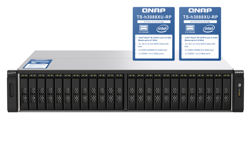 Serveur NAS Rack (2U) Professionnel 30 Baies Intel Xeon W-1270 RAM 64 Go 128 Go TS-h3088XU-RP-W1270