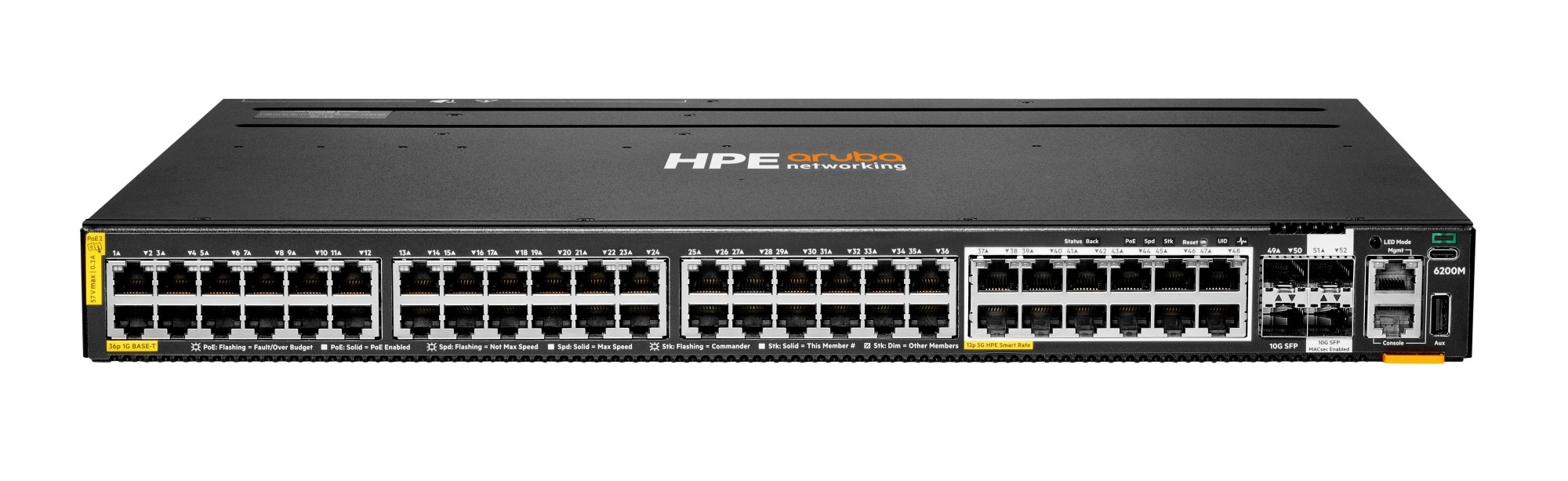 Aruba 6200M 36G 12SR5 Class6 PoE 4SFP+ Switch [36 ports 10/100/1000 PoE + 12 ports 1G/2.5G/5G PoE+ 4 ports SFP+, L3 Full managed] R8Q71A